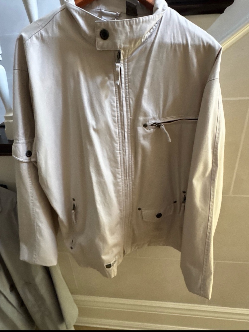 Men's Light Beige Casual Zip Jacket